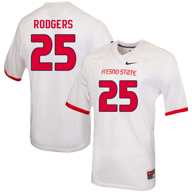 Men #25 Caden Rodgers Fresno State Bulldogs College Football Jerseys Sale-White